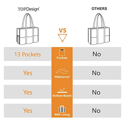 TOPDesign Utility Water Resistant Tote Bag with 13 Pockets, Zipper Closure - color: Blooming Flower, size: Medium