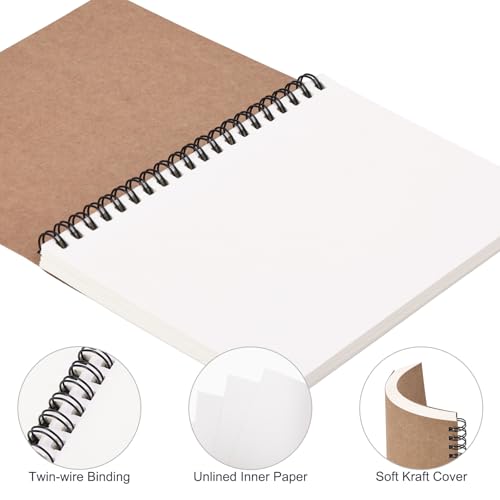 EOOUT 2 Pack Blank Spiral Notebooks B6 Sketchbooks, 140 Pages / 70 Sheets, Unlined Journals 5 x 7in 100GSM for Drawing, Art, Students, Office (Kraft) - color: Kraft