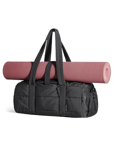 BAGSMART Reiki Gym Bag for Women Puffy Yoga Mat Travel Weekender Duffle Bag - color: Jet Black, size: Medium