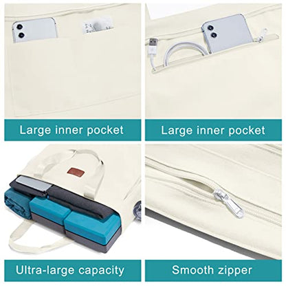 Heathyoga Multi-Functional Yoga Mat Carrier Gym Tote Bag - Large Mat Pocket, Women's Workout Bag - color: Zipper-Beige