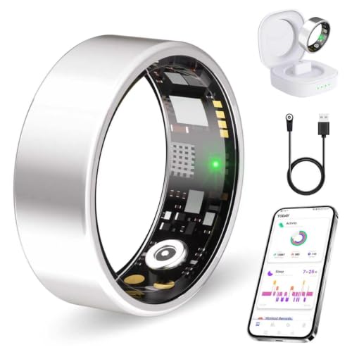 Smart Ring No Subscription, Health Tracker Ring for Women (Silver, 7#) | Tracker Sleep, Blood Oxygen, Heart Rate, SpO2, HRV Stress, Step Counter, IP68 Waterproof, Compatible with iOS & Android - color: Silver, size: 7#