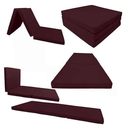D&D Futon Furniture Trifold Foam Beds, Floor Tri-Fold Bed, Foldable Shikibuton Mattress Cushion Topper Mat for Space Saving Sleepover 3x27x75 in, Burgundy