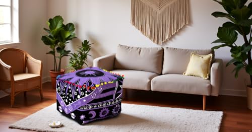 CRAFT KALA Large Hippie Mandala Meditation Floor Ottoman Pillow Cushion Pouf Cover Square Poufs Cover Bohemian Circle Floor Cushion Cover Outdoor Living Room Decor 16X16X14 inches, Purple Burning Sun - color: Purple Burning Sun, size: 16x16x14 inches