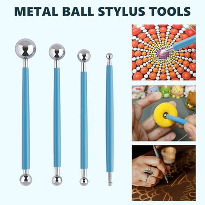 UUSYCUN 9PCS Sculpting Clay Dotting Tools, Dotting Tools for Painting Mandalas, 2-Way Ball Stylus Clay Tools for Embossing, Sculpting, Shaping, Nail Art, Polymer Clay, Pottery Crafts, Rhinestone, Rock - color: Silicone-9PCS