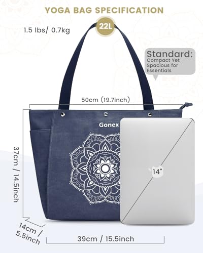 Gonex Yoga Mat Bag For Women Canvas Tote Pilates Gym Bag With Mat Carrier | Front-Opening Quick Access Mat Straps, Durable Cotton Canvas, Machine Washable, Bottle Holder Multi Pockets, Yoga Gym Travel - color: Blue, size: Classic (15.5×5.5×14.5inch)