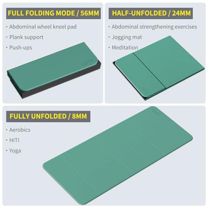 Foldable Yoga Mat Extra Large 74"×31.5" - color: Green+Black