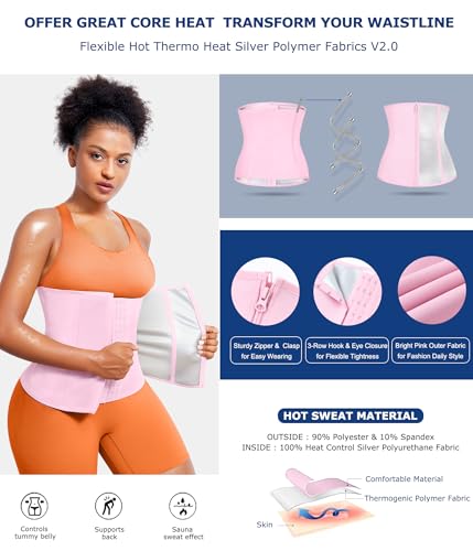 TrainingGirl Waist Trainer for Women Working Out Trimmer Sweat Belly Band - color: Pink-silver Inner, size: X-Large