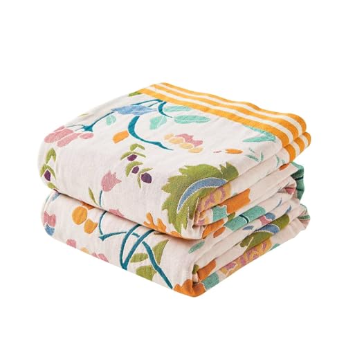 XIBLC Boho Throw Blanket for Bed, 100% Cotton Soft Rustic Quilt Fall Blanket, 50"x60" Yellow Floral Printed Farmhouse Decor Bed Blankets, All Season Rustic Reversible Bohemian Throw Quilt - color: G-boho Floral Throw, size: 50x60 Inch