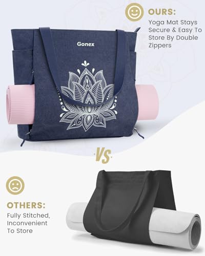 Gonex Yoga Mat Bag with Zipper Mat Carrier Canvas Gym Tote | Durable Canvas, Zipper Closures Prevent Slipping, Quick Access, Bottle Holder, Fits Yoga Blocks, Gym & Travel Use - color: Blue, size: Large(17.7×6.1×15.3inch)