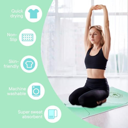 Yoga Towels, Non Slip Hot Yoga Mat Towel with Grip Dots,Super-Absorbent Soft Microfiber Yoga Blanket for Pilates, Fitness and Workout 72inch x 24inch - color: Light Green Line