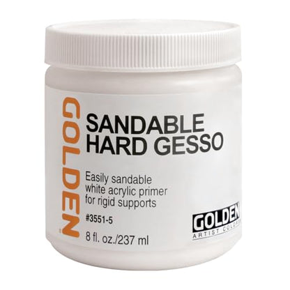 GOLDEN Sandable Hard Gesso, 8 fl. oz. Jar | Artist grade sandable ground; white toothy surface for rigid supports. Opaque