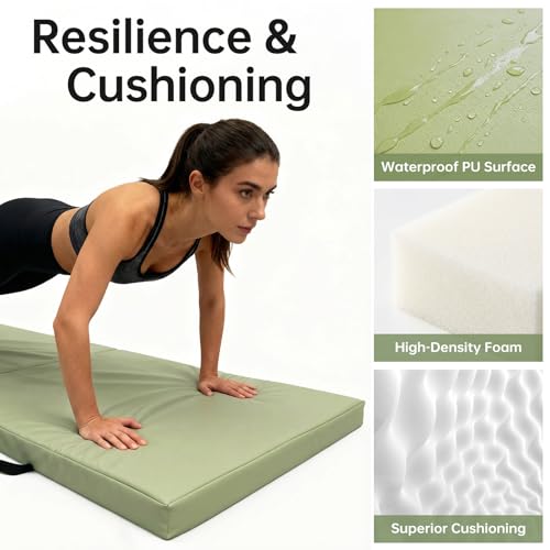 Foldable Yoga Mat, 2" Fitness Mats, Extra Thick & Non-Slip - color: Green