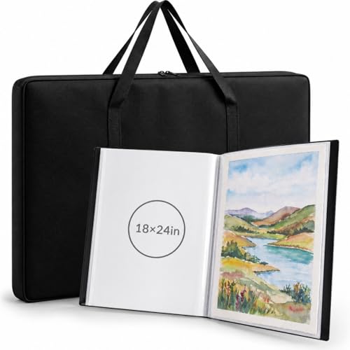 Lewtemi Art Portfolio Case Set, 18" x 24" Binder with 60 Pages Plastic Sleeves and 24" x 36" Waterproof Art Portfolio Tote Bag, Artwork Storage and Presentation for Students and Artists