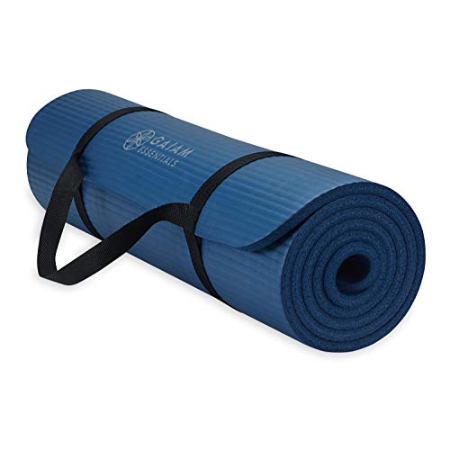 Gaiam Thick Yoga Mat, Exercise & Fitness Mat with Easy-Cinch Carrying Strap | Non-Slip NBR Foam | Joint Cushioning | Yoga, Pilates, Fitness & Floor Workouts | 72"L x 24"W - color: Navy, size: 2/5" (10MM)