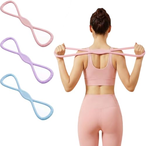 Resistance Bands, Figure 8 Resistance Bands for Women Men, 8 Shaped Resistance Rubber Band for Arms, Back, Shoulder Stretch with Handles, Not Break, Portable - color: Pink