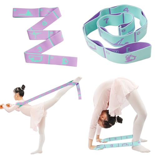 2 Pcs 8 Loops Dance Stretch Bands & Gymnastics Bands for Kids, Extended Length Resistance Bands for Ballet Latin Training, Kids Gymnastics Equipment for Home Workout & Flexibility Exercise - color: Blue+Purple