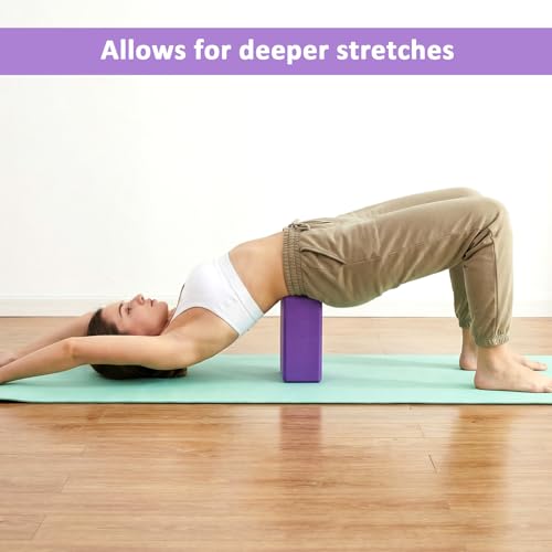 4 Pack High Density EVA Foam Yoga Blocks (9"x6"x3") - Non-Slip Lightweight Pilates Equipment for Stretching, Meditation & Balance Support (Purple)
