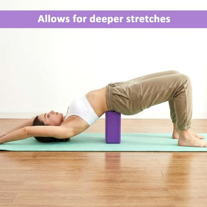 4 Pack High Density EVA Foam Yoga Blocks (9"x6"x3") - Non-Slip Lightweight Pilates Equipment for Stretching, Meditation & Balance Support (Purple)