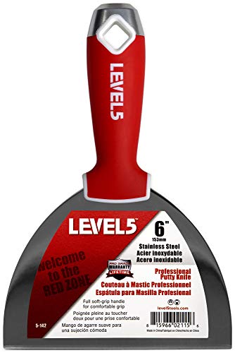 LEVEL5 Drywall Finishing Hand Tool Kit | 5, 6 Inch Joint Knives, 10, 12 Inch Taping Knives, 14 Inch Mud Pan | Stainless Steel Blades, Soft Grip Handles | Sheetrock Gyprock Plasterboard | 5-600