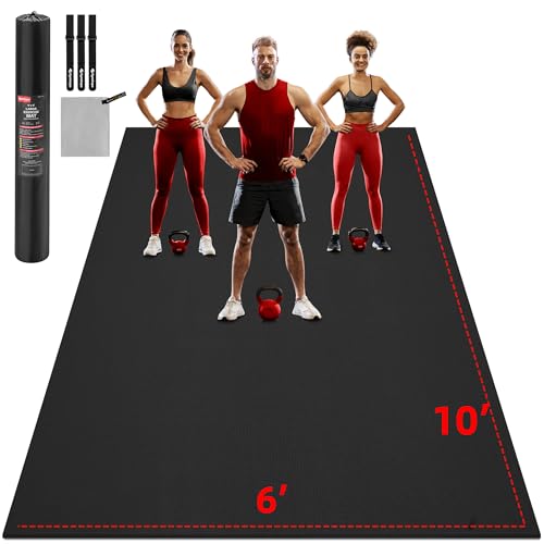 GymCope Extra Large Exercise Mat 10'x6'/9'x6'/8'x6'/7'x5'/6'x4' (8mm) - color: 10'x6'x8mm-Black