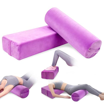 JZHLLA 2 PCS Yoga Bolster Pillow Set Washable Velvet Cover Meditation Bolster with High Density Foam and Carry Handle Rectangular and Cylinder Bolsters for Restorative Yoga
