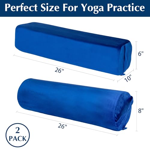 2-Pack Yoga Bolster Pillow Set: Rectangular & Cylinder Pillows for Meditation and Support, Yoga Pillows with Washable Velvet Cover, Triple-Layer Sponge with Carry Handle, Blue - color: Blue