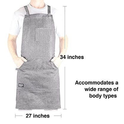 Hudson Durable Goods - Professional Grade Chef Apron for Kitchen, BBQ & Grill - color: Grey Denim