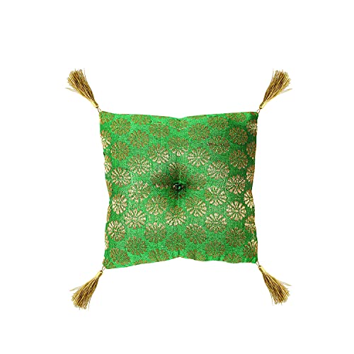 Cushion for Tibetan Singing Bowl Handmade Square Cushions Brocade Art Silk Home Decor Jewelry Display Pillow (5" x 5" Inch, Green) - color: Green, size: 5" x 5" Inch