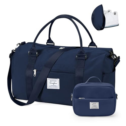 Gym Bag Womens with Shoes Compartment Travel Duffel Bag Dark Blue - color: B4-Dark Blue+Toiletry Bag