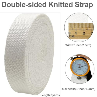 Heavy‑Duty Cotton Webbing Strap 1''x6yds White for Bags | 2mm thick webbing for dog collars, backpack, bag handles, apron straps, slings, sewing repairs & DIY craft projects. - color: White