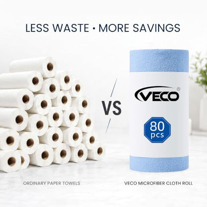 Veco Microfiber Cleaning Cloth Roll 80 PCS, 12" x 12" - color: Blue
