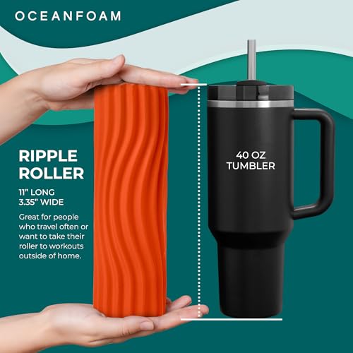 Oceanfoam Ripple Travel Foam Roller (11" x 3.35") Firm Mini Foam Roller for Physical Therapy, Deep Tissue Massage, Back Pain - High Density, Ergonomic Wave Textured - Yoga, Pilates, Exercise (Orange) - color: Orange