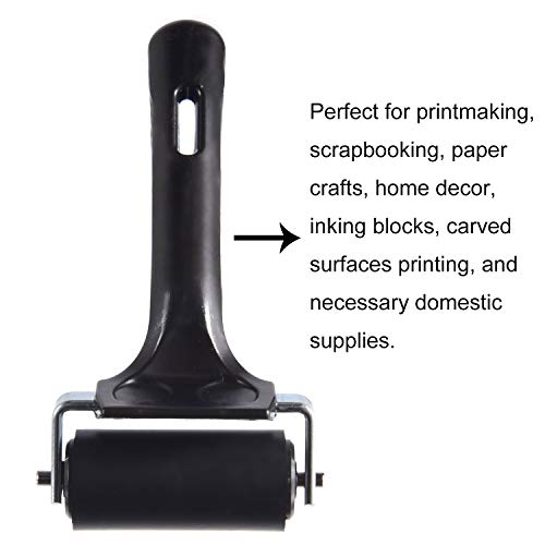2 Pcs Rubber Roller, Hard Rubber Brayer Glue Roller for Construction Tools Printmaking Stamping Wallpaper Gluing Application, 3.8" and 2.2" (Black)