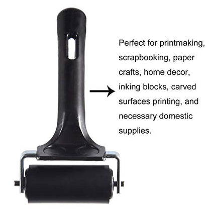 2 Pcs Rubber Roller, Hard Rubber Brayer Glue Roller for Construction Tools Printmaking Stamping Wallpaper Gluing Application, 3.8" and 2.2" (Black)