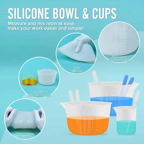 Silicone Resin Mixing Measuring Bowls 2Pcs 600ml/20oz for Resin Supplies, Thickened Reusable Silicone Bowl Cups for Epoxy Mixing, with Stir Sticks, Jewelry Making - size: 2*600ml (Transparent Marks)