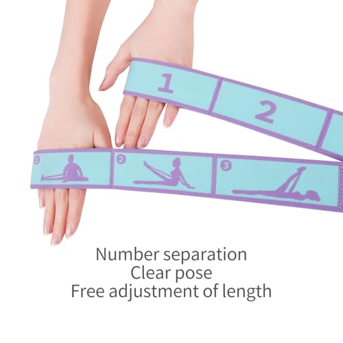 9 Loops Elastic Yoga Strap - Adjustable Stretching Band for Physical Therapy, Dance, Pilates & Gymnastics, Multi-Loop Exercise Band for Flexibility, Home Workout - color: Blue