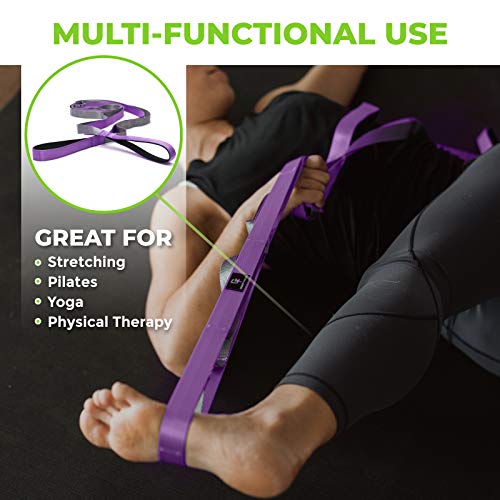 Gradient Fitness Stretching Strap for Physical Therapy, 12 Multi-Loop Stretch Strap 1" W x 8' L, Neoprene Handles, Physical Therapy Equipment, Yoga Straps for Stretching, Leg Stretcher. - color: Purple/Grey