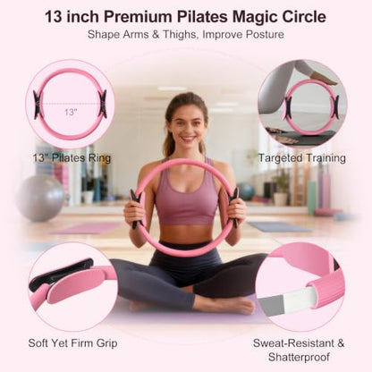 Pilates Kit with Yoga Block, Home Workout Set for Women - color: PINK PRO