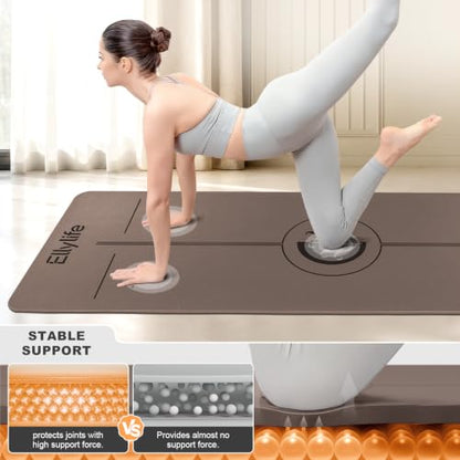 Yoga Mat - Non Slip Natural Rubber Yoga Mat, Alignment Lines, Ultimate Grip | Anti-Tear, Durable & Thick 5mm, Skin-Friendly with Free Carry Strap, Bag, for Yoga, Pilates Fitness and Floor Exercises - color: Brown