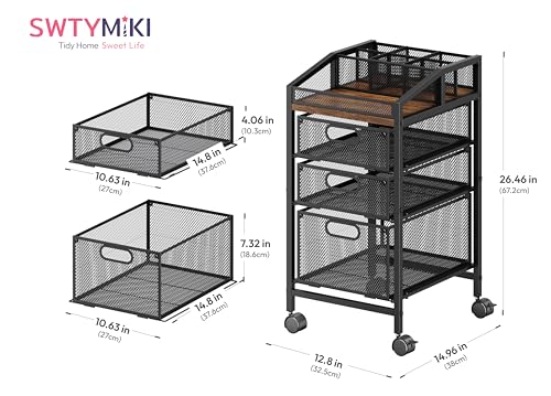 SWTYMIKI Rolling Utility Cart with Drawers - Under Desk Storage Cart with DIY Divider & Lockable Wheels, Multi-Functional Craft Art Supply Organizer for Office, Vanity, Craft Room & Studio Black - color: Black