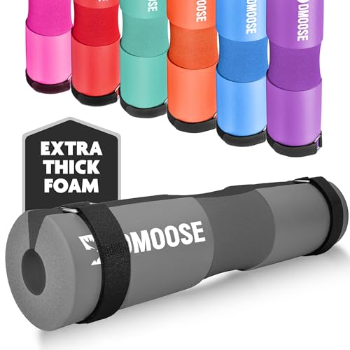 DMoose Fitness Barbell Pad for Hip Thrust, Squat & Lunges - Non-Slip Thick Foam Cushion for Neck and Back Support with Two Straps - Hip Thrust Pad for Leg Day - Fits All Olympic Bars and Smith Machine - color: Grey