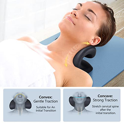 Cozyhealth Neck Stretcher for Neck Pain Relief, Heated Cervical Traction Device Pillow with Graphene Heating Pad, Neck and Shoulder Relaxer for TMJ Pain Relief and Cervical Spine Alignment (Black) - color: Black