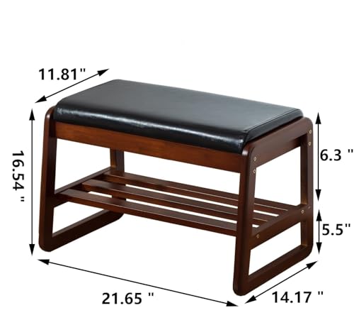 SOBIBO Solid Wood Shoe Rack Bench with Flip-Top Storage, Black, 21.65" | Mid-Century Modern, Flip-top Hidden Storage, Faux Leather Cushion, 450lb Capacity, Ideal for Entryway, Hallway, Bedroom - color: Black(flip‑top), size: 21.65 inches