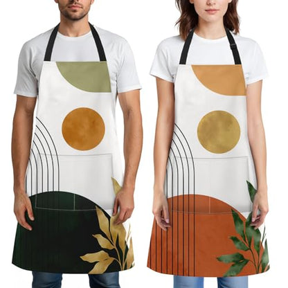 Apron with Pockets, 32x28 inch, 2 Pack, Orange Green | Boho Sun Mid Century Adjustable Bib with Pockets for Women Men Couple Lovers Chef Home Baking Gardening - color: Orange Green