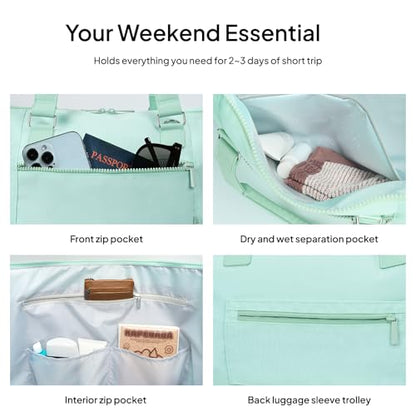 Travel Duffle Bag for Women, 40L Weekender Bags Airline Approved Carry On with Shoe Compartment & Waterproof Wet Pocket, Durable Nylon Weekender Overnight Bag for Travel, Gym, Business Trip, Green - color: Green