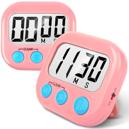 AOUCE Digital Kitchen Timers for Cooking, Timer for Kids 2 Pack Pink - color: Pink