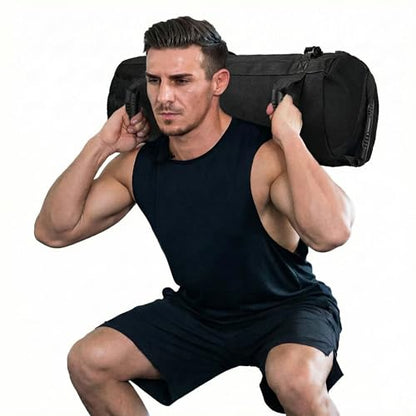 Taeku Fitness Sandbag with Handles, Adjustable Weight Training Bag | 1000D Oxford Fabric, Six Handles, Three Filler Bags, Adjustable Weight, Waterproof, Home Gym & MMA - color: Black