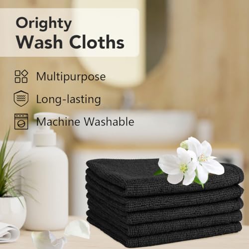 Orighty Washcloths Bulk, 200 Pack Microfiber Face Towels, 12x12 Inch Black - color: Black