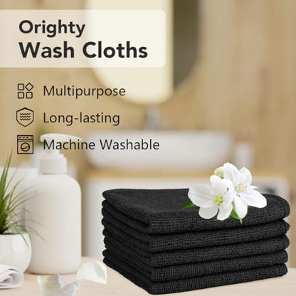 Orighty Washcloths Bulk, 200 Pack Microfiber Face Towels, 12x12 Inch Black - color: Black