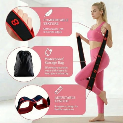 2Pcs Fitness Resistance Band for Stretching and Yoga, Numbered Resistance Band with Loops & Waterproof Portable Bag, 8 Segment Elastic Strap for Pilates, Dance & Physical Therapy